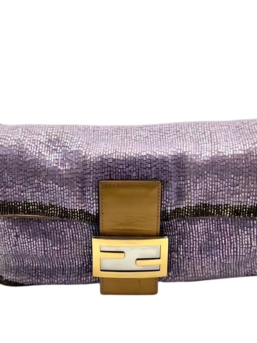 Archival 2000s Fendi Baguette Iridescent Lilac Beaded & Metallic Gold Leather